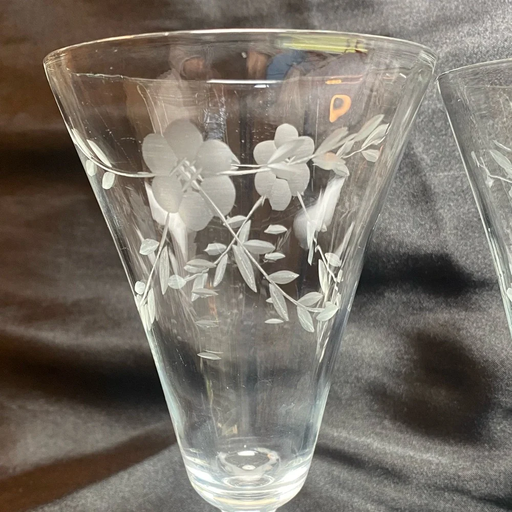 Vintage 1960’s Cut Crystal Stemmed Wine Glasses - set of two (2)